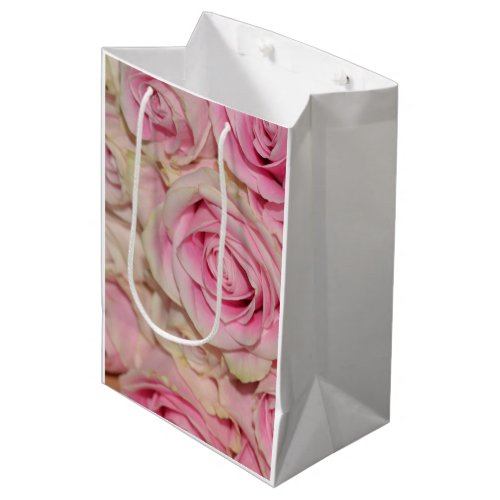 Romantic Pink Cream Roses Medium Gift Bag