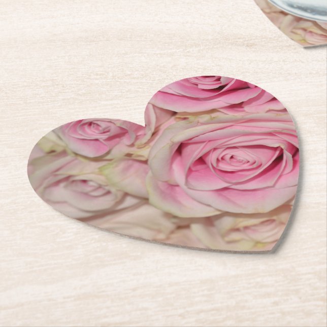 Romantic Pink Cream Roses Paper Coaster (Angled)