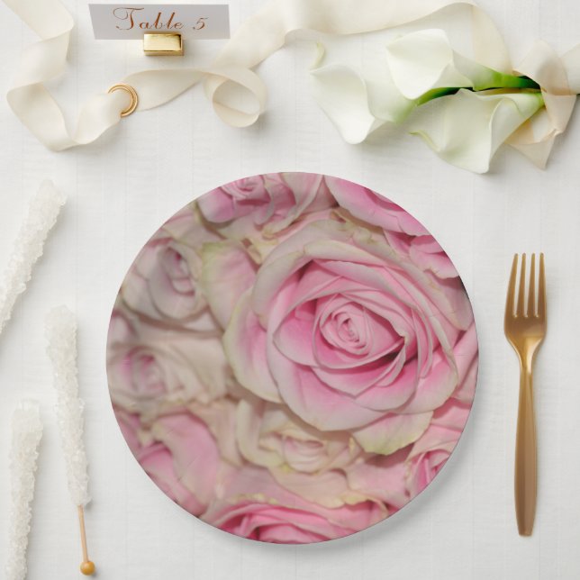 Romantic Pink Cream Roses Paper Plates (Wedding)