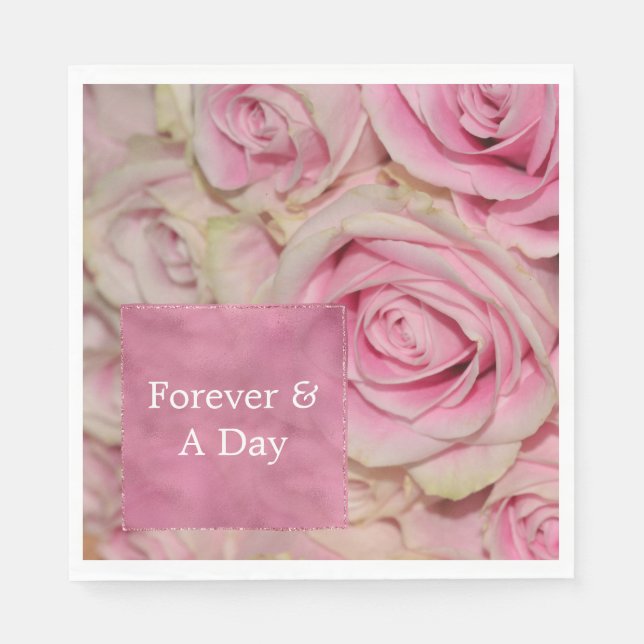 Romantic Pink Cream Roses Wedding Napkins (Front)
