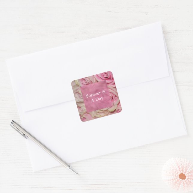 Romantic Pink Cream Roses Wedding Square Sticker (Envelope)