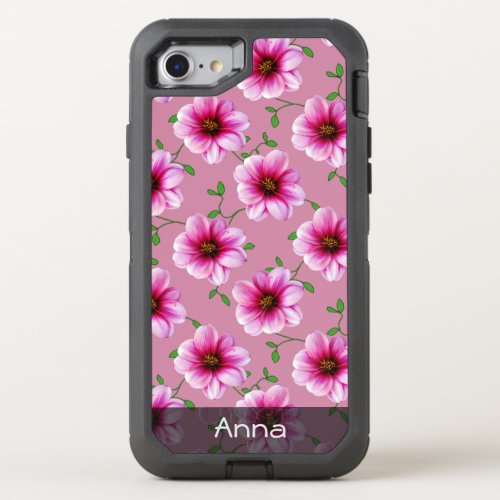 Romantic Pink Dahlia Flowers any Color any Text OtterBox Defender iPhone SE87 Case