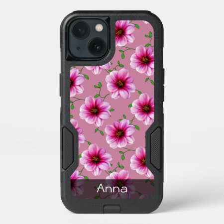 Romantic Pink Dahlia Flowers Any Color Any Text Iphone 13 Case