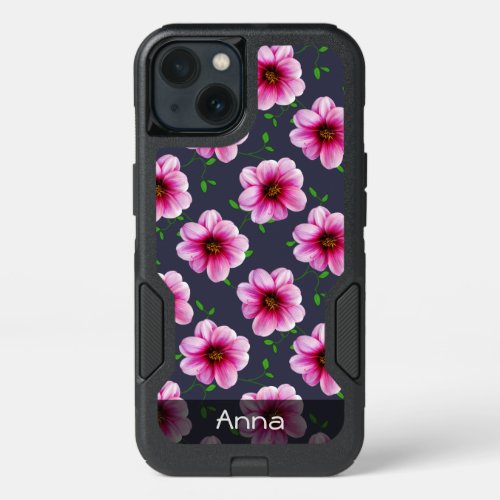 Romantic Pink Dahlia Flowers any Color any Text iPhone 13 Case