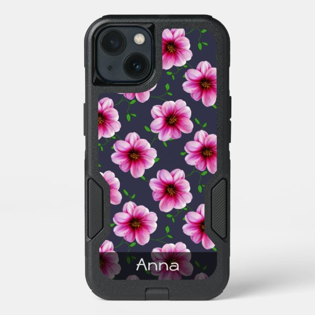 Romantic Pink Dahlia Flowers any Color any Text Otterbox iPhone Case (Back)