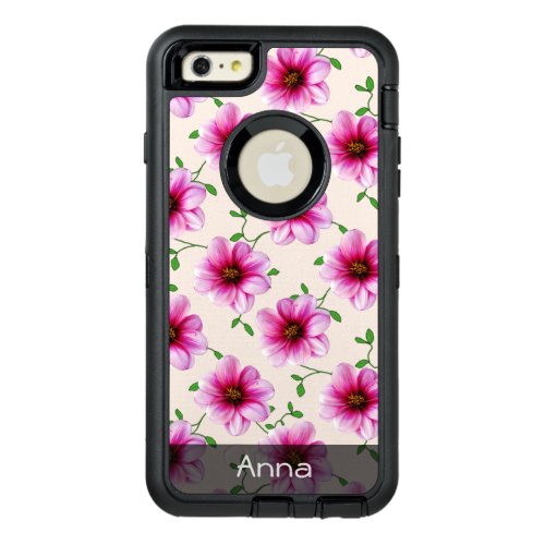 Romantic Pink Dahlia Flowers any Color any Text OtterBox Defender iPhone Case