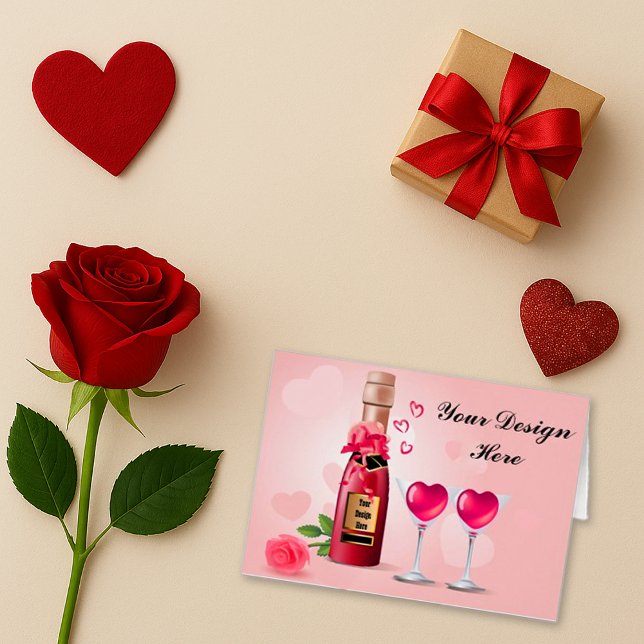 Romantic Pink Elegant Bottle Heart Glasses Card (Creator Uploaded)
