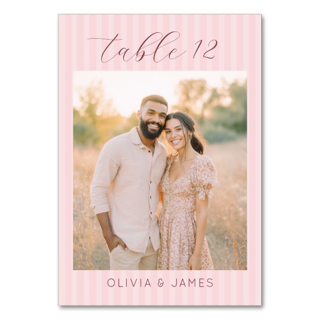 Romantic Pink Elegant Photo Table Number (Front)