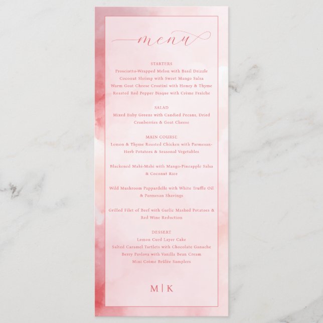 Romantic Pink Elegant Wedding Menu (Front)