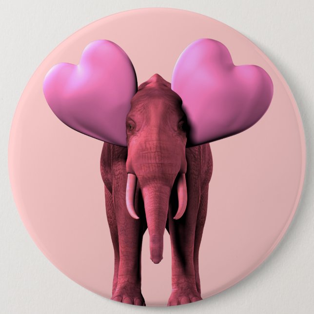 Romantic Pink Elephant Button (Front)