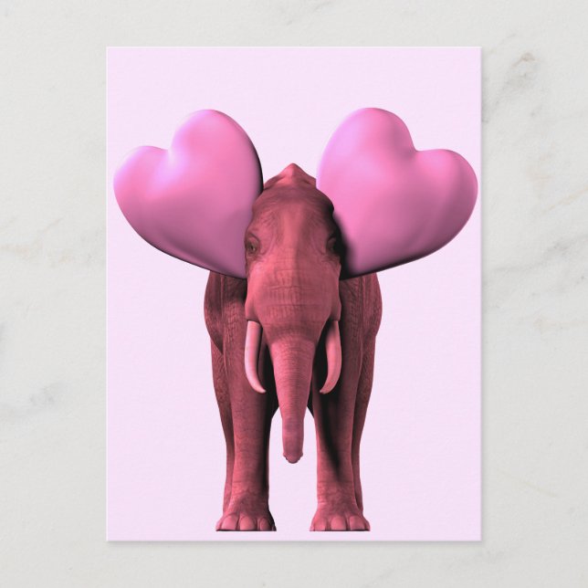 Romantic Pink Elephant Postcard (Front)