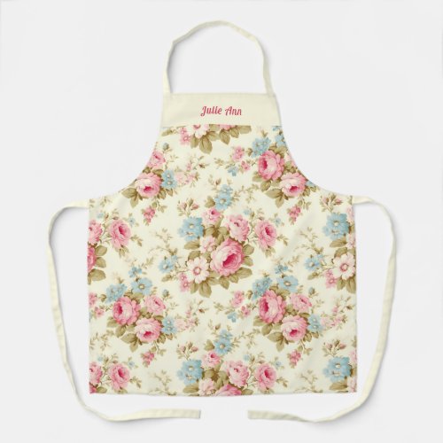 Romantic Pink English Roses on Pale Yellow Apron