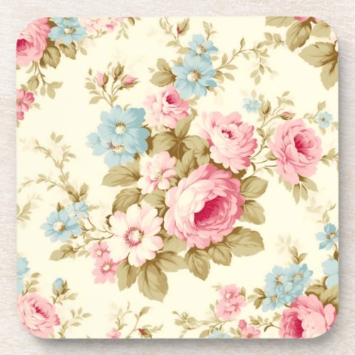 Romantic Pink English Roses on Pale Yellow Beverage Coaster