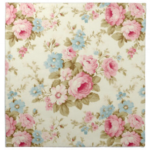 Romantic Pink English Roses on Pale Yellow Cloth Napkin
