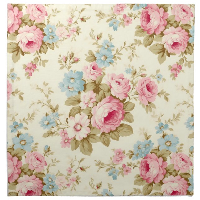 Romantic Pink English Roses on Pale Yellow Cloth Napkin (Front)