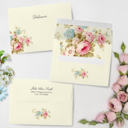 Romantic Pink English Roses On Pale Yellow Envelope at Zazzle
