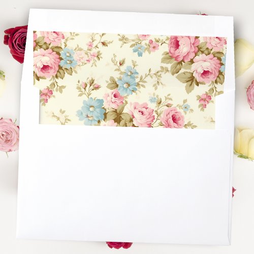 Romantic Pink English Roses on Pale Yellow Envelope Liner