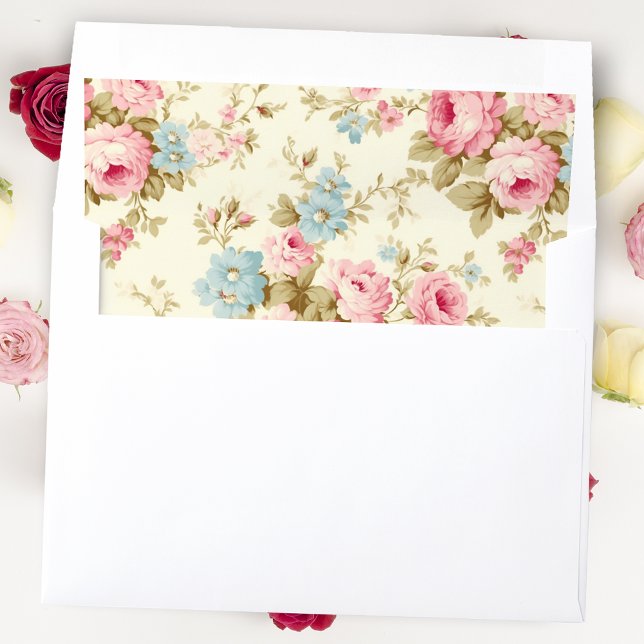 Romantic Pink English Roses on Pale Yellow Envelope Liner (Creator Uploaded)