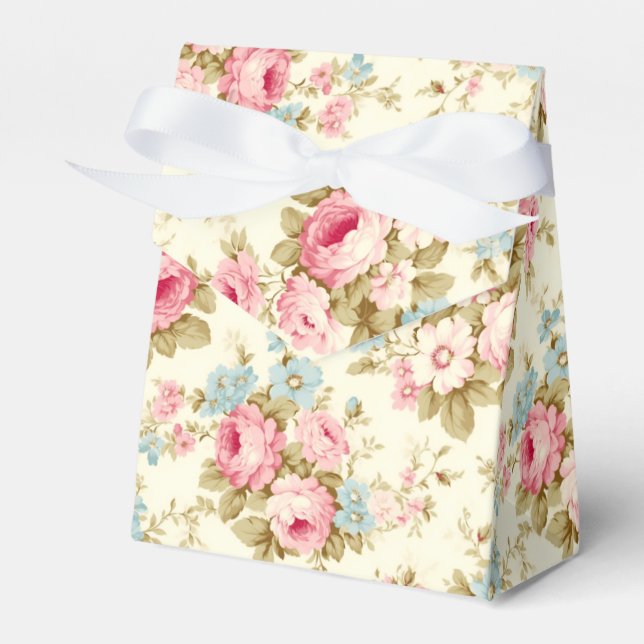 Romantic Pink English Roses on Pale Yellow Favor Boxes (Front Side)