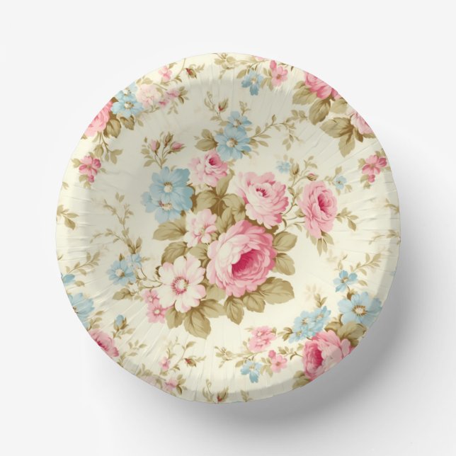 Romantic Pink English Roses on Pale Yellow Paper Bowls (Front)