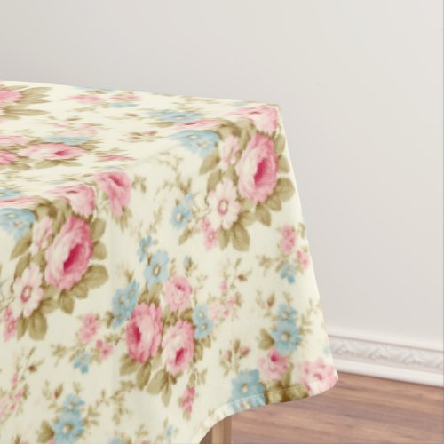 Romantic Pink English Roses on Pale Yellow Tablecloth