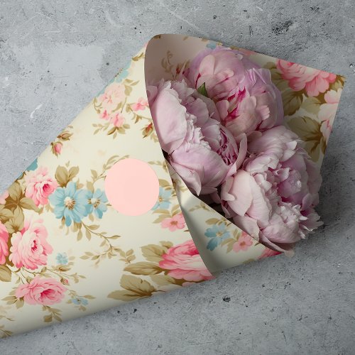 Romantic Pink English Roses on Pale Yellow Tissue Paper