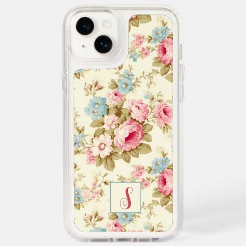 Romantic Pink English Roses on Yellow wMonogram Speck iPhone 14 Plus Case