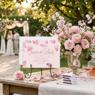 Romantic Pink Falling Petals Script Save the Date  Invitation