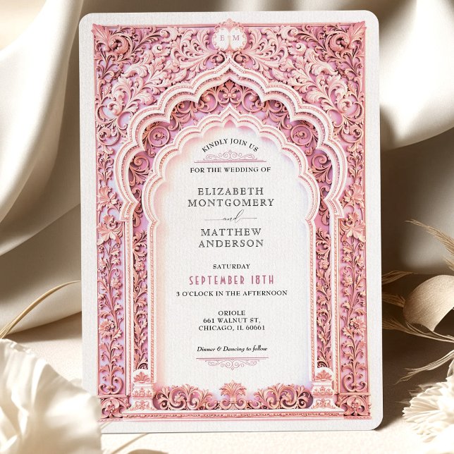Romantic Pink Filigree Indian Wedding Ornate Invitation (Creator Uploaded)