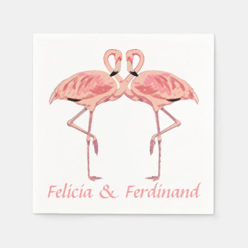 Romantic Pink Flamingos Couple Paper Napkins