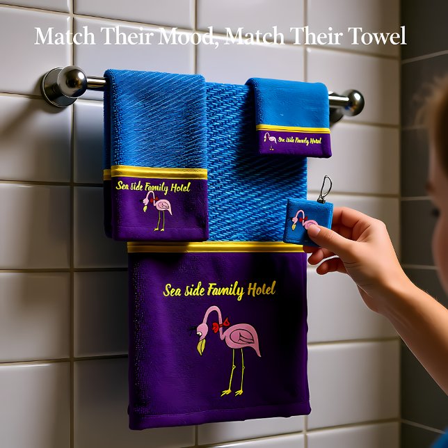 Romantic Pink Flamingos with denim texture .purple Bath Towel Set (Creator Uploaded)