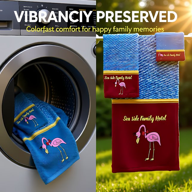 Romantic Pink Flamingos with denim texture .red Bath Towel Set (Creator Uploaded)