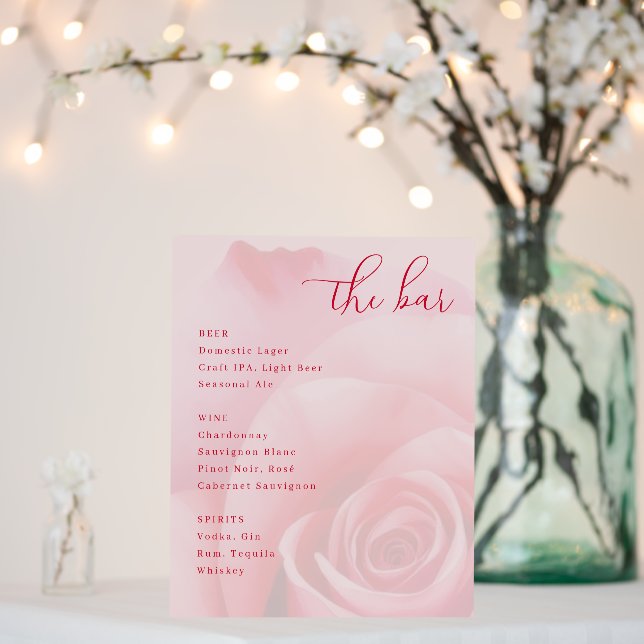 Romantic Pink Floral Beverage Menu Foam Board (In Situ (Wedding))