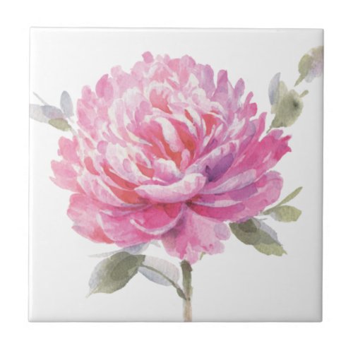 Romantic Pink Floral Blossom Watercolor Ceramic Tile