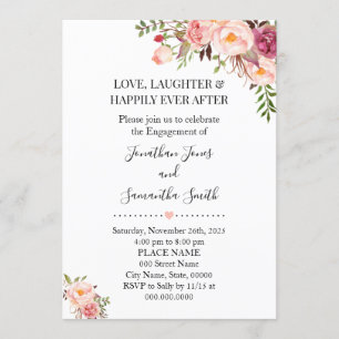 Romantic Pink floral boho chic engagement Invitation