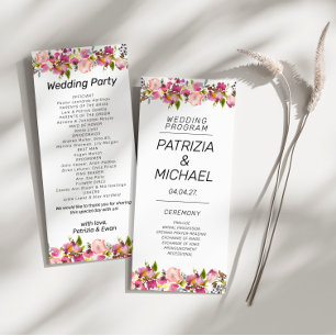 Romantic Pink Floral Borders Wedding Flat Program