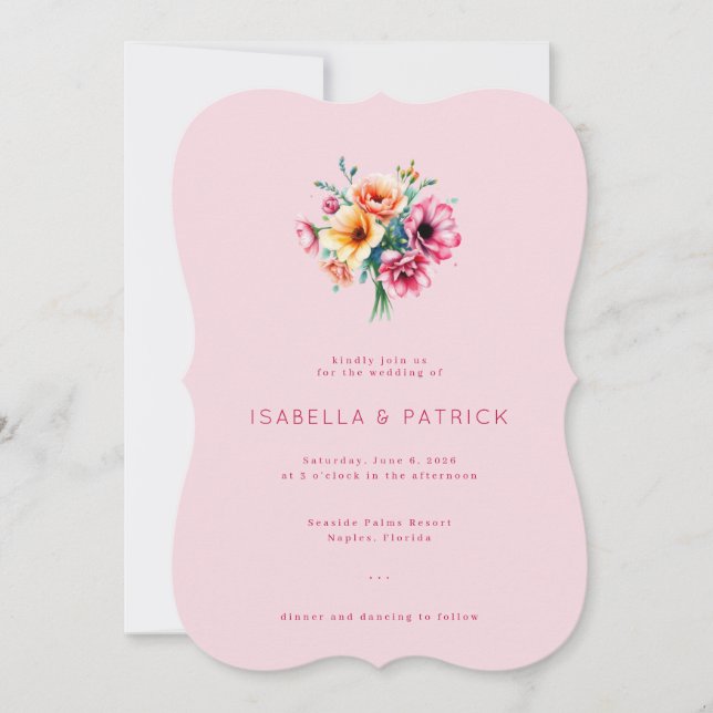 Romantic Pink Floral Bouquet Invitation (Front)