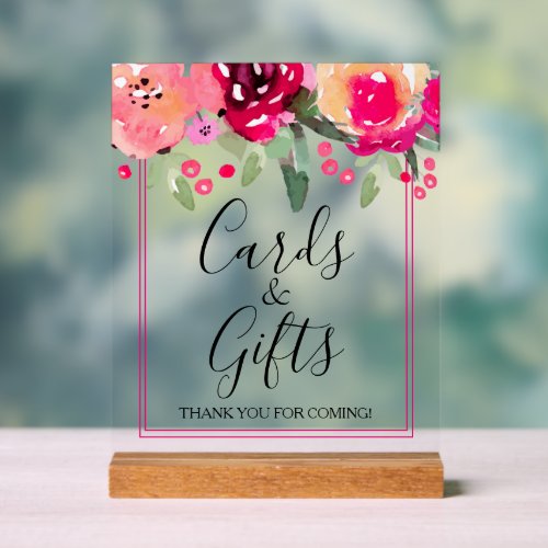 Romantic Pink Floral Bridal Shower Cards  Gifts Acrylic Sign