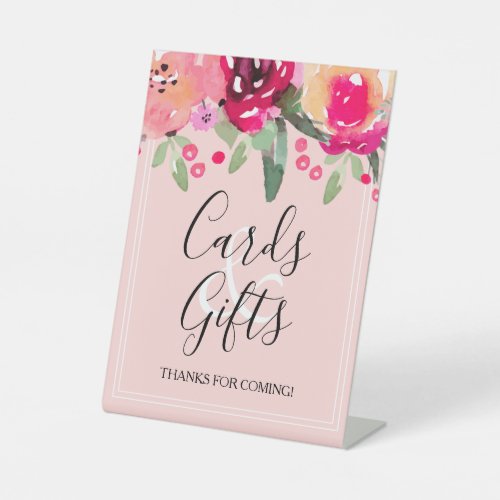Romantic Pink Floral Bridal Shower Cards  Gifts Pedestal Sign
