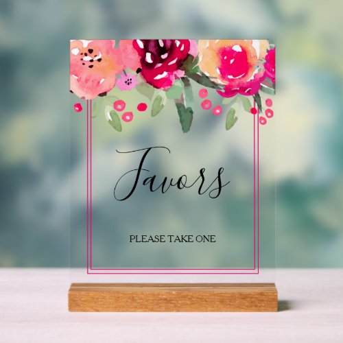 Romantic Pink Floral Bridal Shower Favors Acrylic Sign