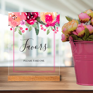 Romantic Pink Floral Bridal Shower Favors Acrylic Sign