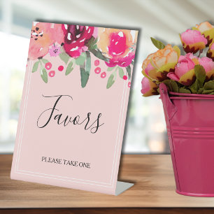 Romantic Pink Floral Bridal Shower Favors Pedestal Sign