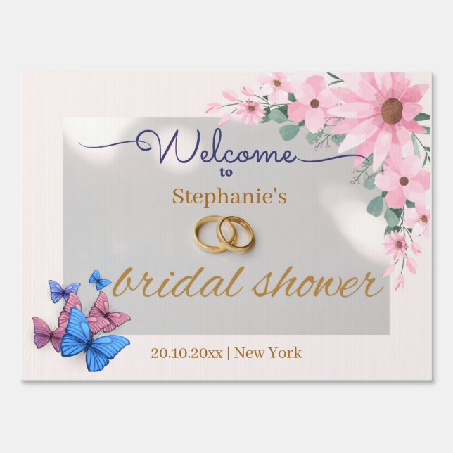 romantic pink floral bridal shower welcome poster sign (Front)
