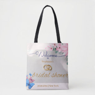 romantic pink floral bridal shower welcome poster tote bag