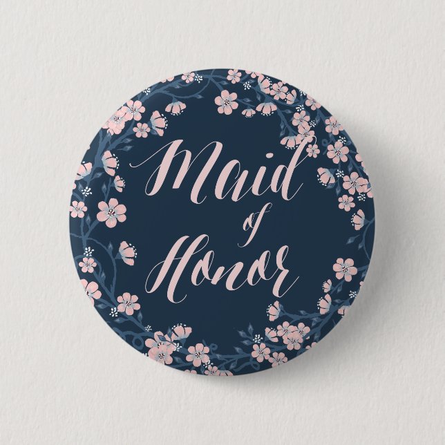 Romantic Pink Floral Buttons Wreath Maid Of Honor (Front)
