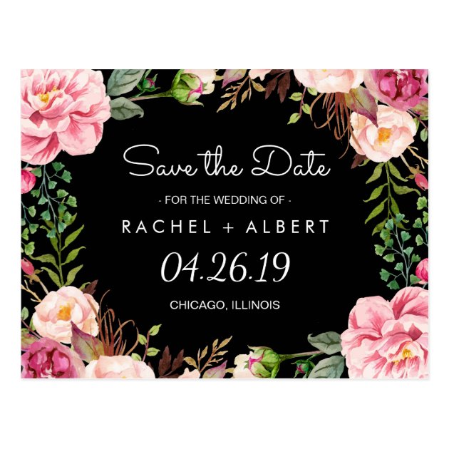 Romantic Pink Floral Classy Wedding Save The Date Postcard