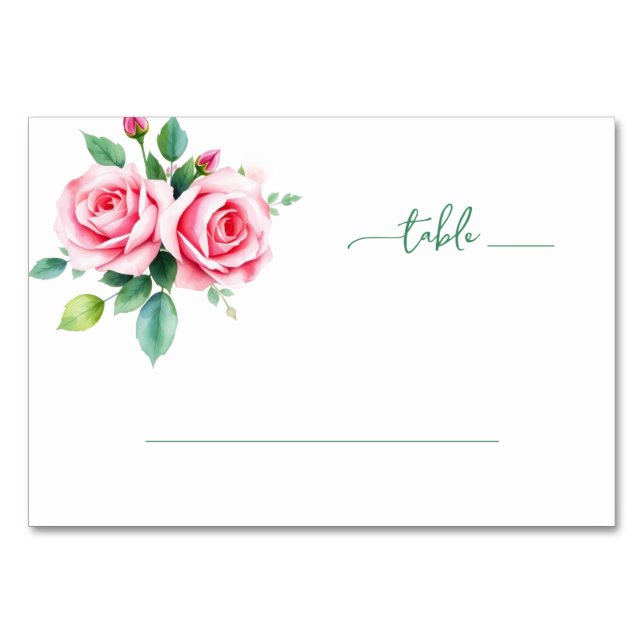 Romantic Pink Floral Digital Illustration Table Number (Front)