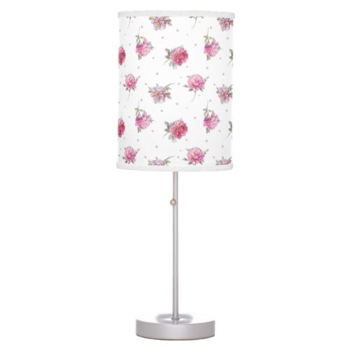 Romantic Pink Floral Dot Watercolor Pattern Table Lamp