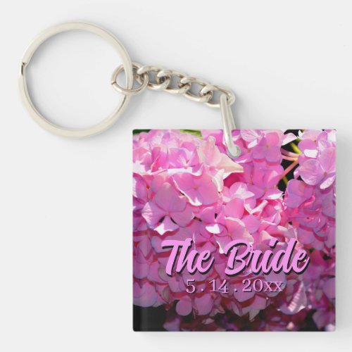 Romantic pink floral elegant hydrangeas  keychain