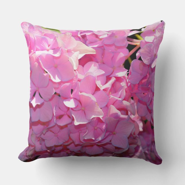 Romantic pink floral elegant hydrangeas  outdoor pillow (Front)